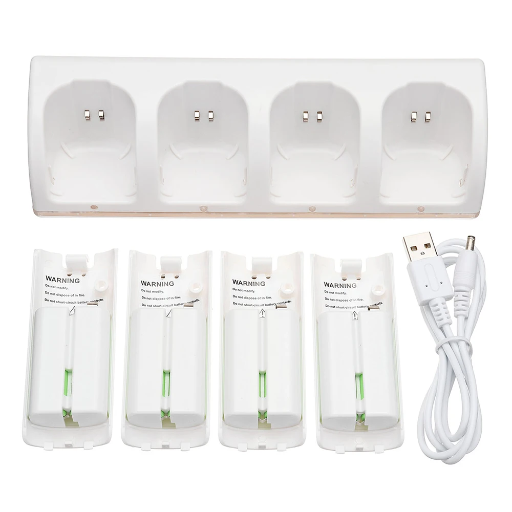 

Hot 4Pcs 2800mAh Rechargeable Cells + LED Light Station Wii-Cell Charging Dock Stand for Wii Remote N-switch Accessory