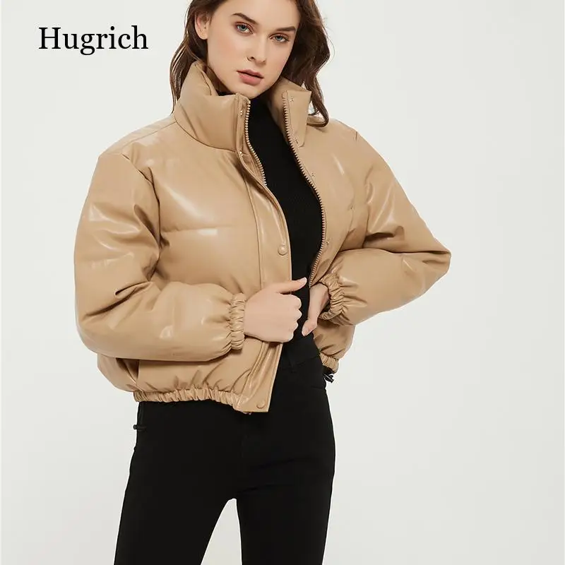

Women Jackets 2021 Streetwear Pu Winter Thick Bubble Jackets Oversized Glossy Solid Bat Sleeved Female Coats Chic Top