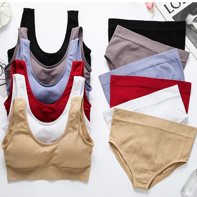 cute underwear sets Underwear Sets Women Bras Set Sexy Bralette Tank Tops Female Underwear Lingerie Ribbed Tops Seamless WireFree Bra and Sexy Panty lace bra panty set