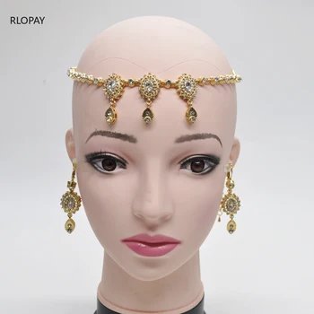 

Luxury Wedding Hair Accessories Bridal Crystal Tassels Hair Chain In Gold Arabic Fashion Wedding Tiara Jewelry for Women
