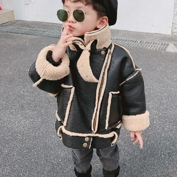 

New Leather Boy Coats Winter Fleece Kids Jackets Children Outerwear Autumn Winter 9BBT041