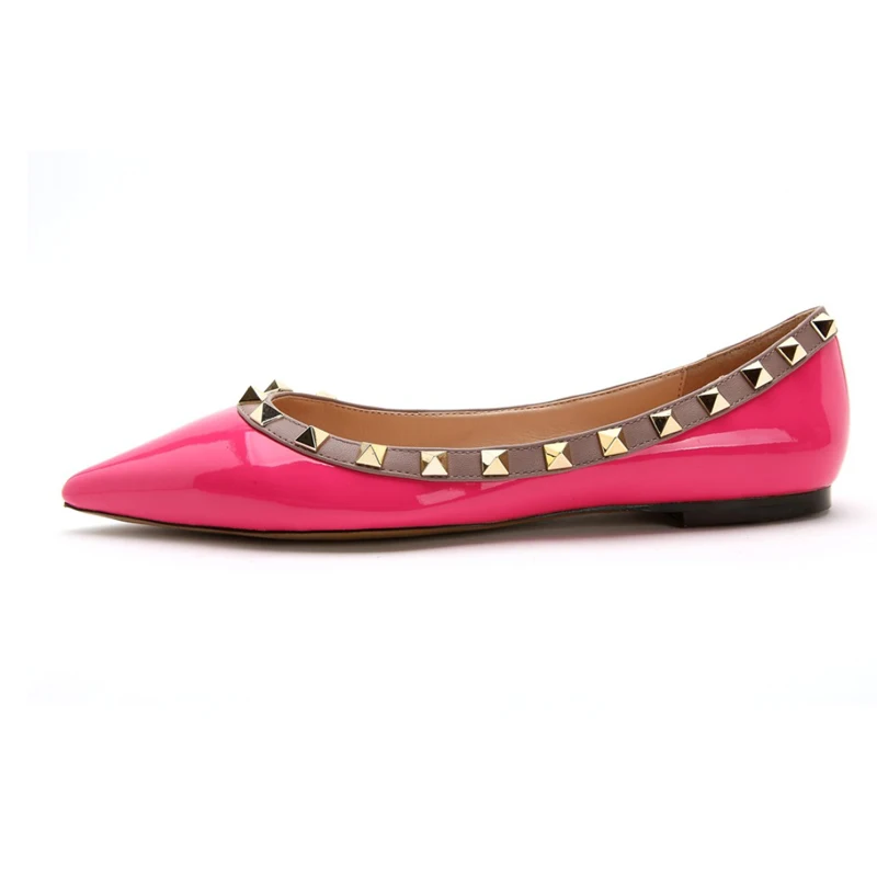 

Studs Sexy Rivet Pointy Toe Women Flat Shoes Candy Color Leather Women Flats