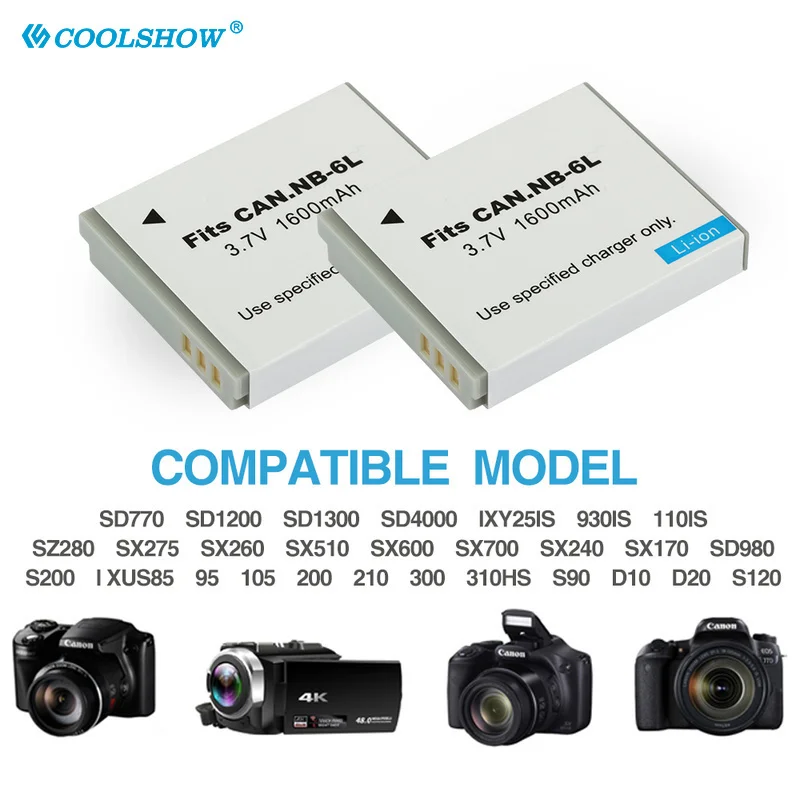 Camera Battery Battery NB 6L NB6L NB-6L for Canon Power-shot IXUS 310 SX240 SX275 SX280 SX510 SX500 HS 95 D10 D20 D30 1600mAh