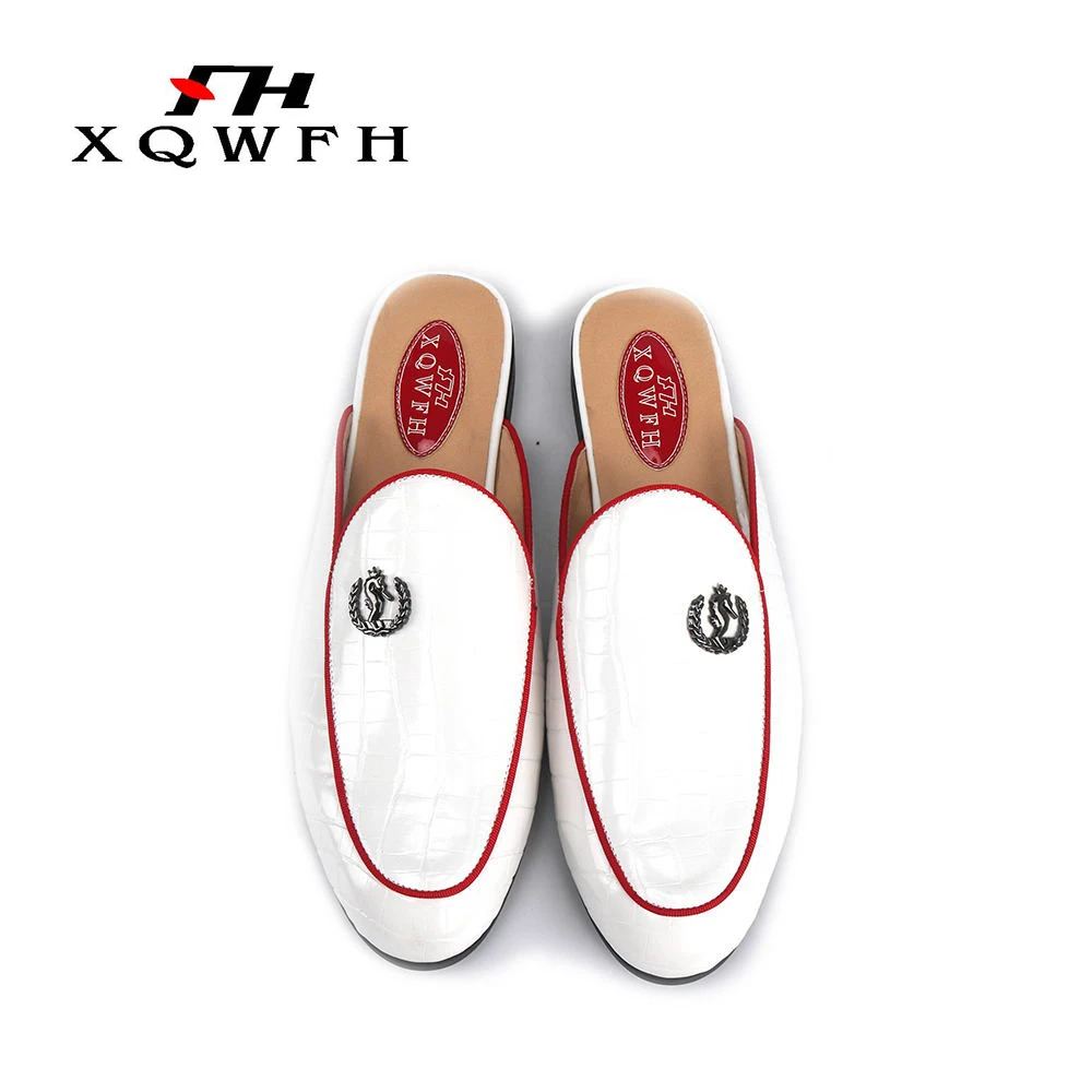 white leather slippers