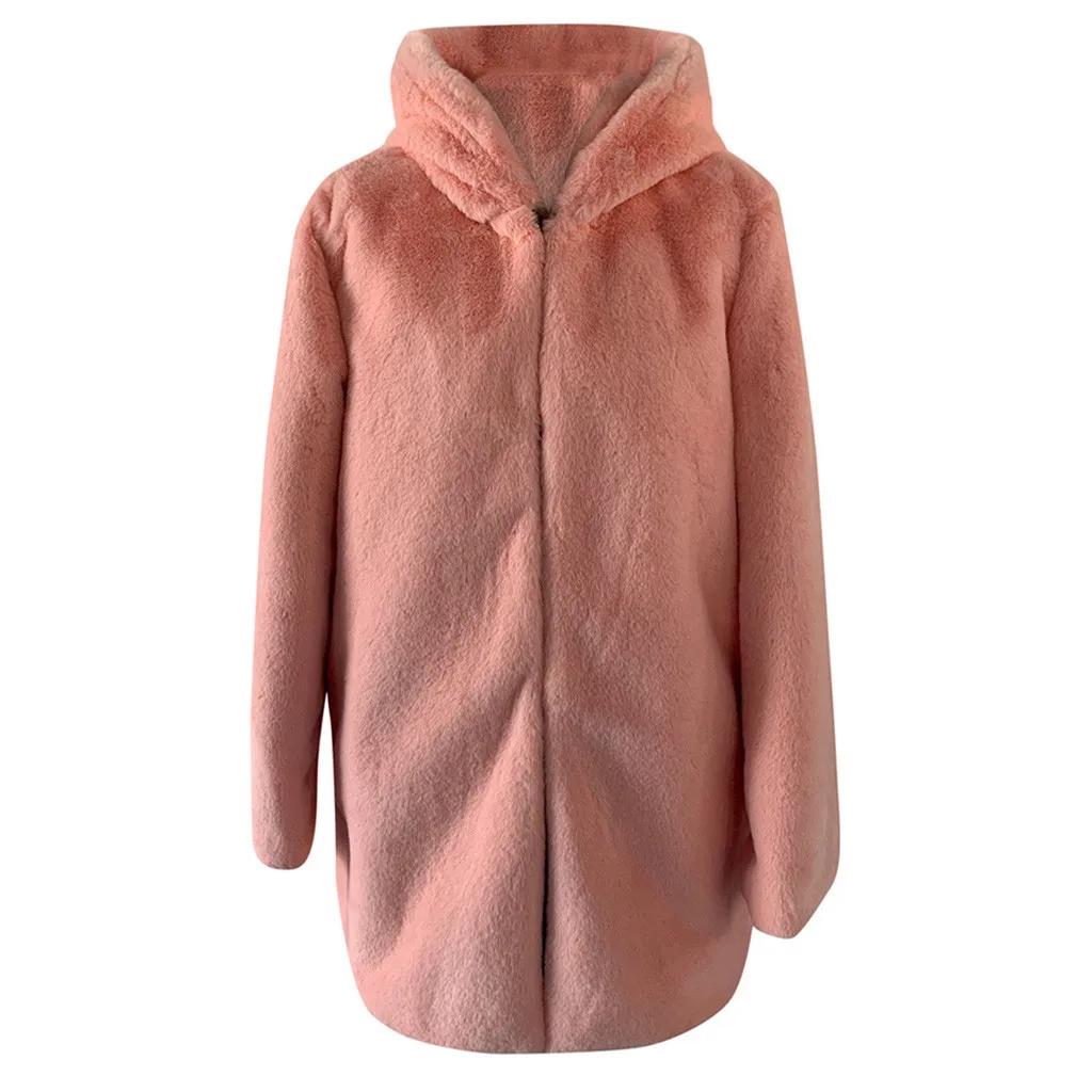 KANCOOLD, новое зимнее плюшевое пальто с капюшоном, женское меховое длинное пальто, модное темпераментное пальто, однотонное - Цвет: Розовый