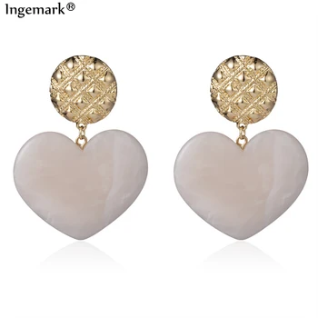 

Korean Sweet Love Heart Drop Earrings Statement Ornaments Punk Pink Resin Big Round Gold Color Dangle Earrings Women Ear Jewelry
