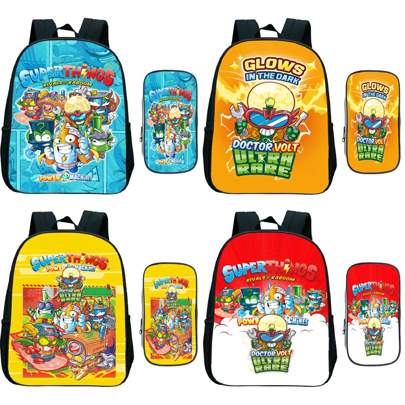 Kids Cartoon Anime Kindergarten Backpack 2pcs Set with Pen Bag Children Superthings Power Machines Super Zings7 Mini Knapsack