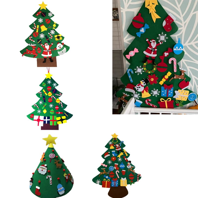 arbol de navidad de fieltro para ninos decoracion navidena para el hogar con adornos juego infantil para decorar ano nuevo 2021 santa claus