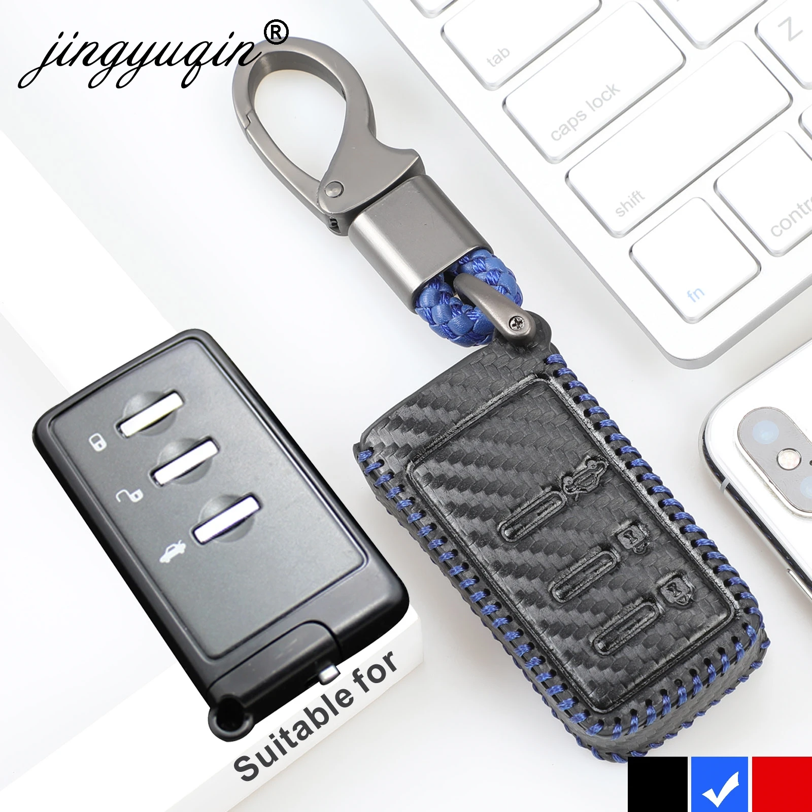 

jingyuqin Fiber Carbon Leather key Cover Case For Subaru forester Outback Legacy XV 3 Button Smart Fob Car Accessories