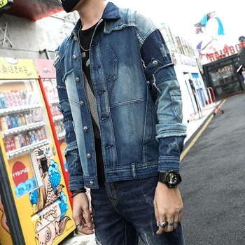 

New 2019 Patch Jeans Jacket Coat Streetwear Hip-Hop Autumn Casual Fashion Cotton New for Men