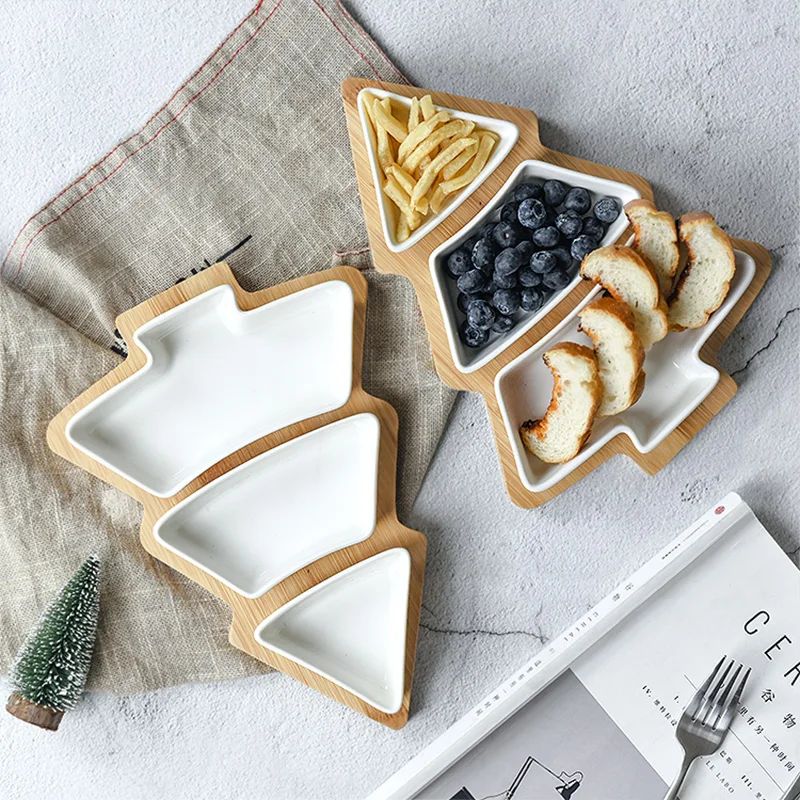 1 Set Christmas Tree Shaped Ceramic Dishes Porcelain Plates Tableware Dinnerware Salad Cake Fruit Dessert Candy Snack Plates