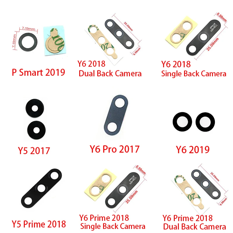 2 шт./лот, задняя камера стеклянный объектив для huawei Y5 Y6 Y7 Pro Y9 Prime P Smart стекло для камеры с клеевым клеем