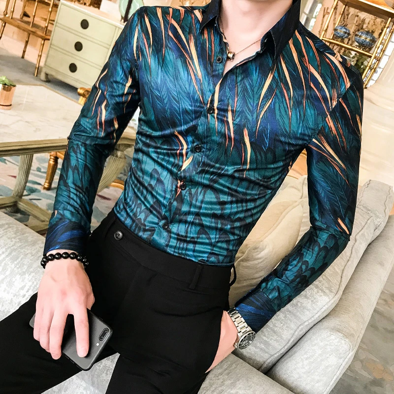 Camisa Floral de alta calidad para hombre, Camisa ajustada de esmoquin de manga larga, de moda, de Retro, estampada, nueva, 2019|Camisas informales| - AliExpress