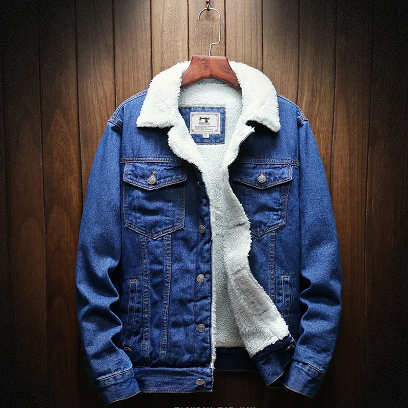 Dark Blue Зимняя новая Толстая теплая Модная однотонная мужская Повседневная джинсовая куртка, Мужская шерстяная джинсовая куртка, большие размеры XXS-4XL - Цвет: Dark Blue