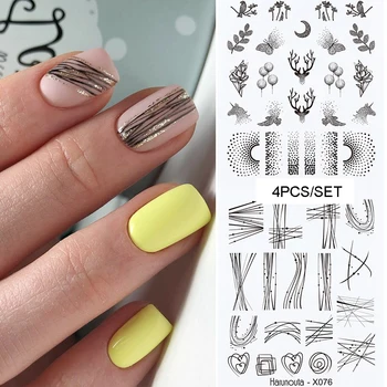 

4pcs/set Line Stripe Water Decals Fruit Flower Leaves Image Transfer Stickers for Nails Watermark Foils Tips Decoration Paper