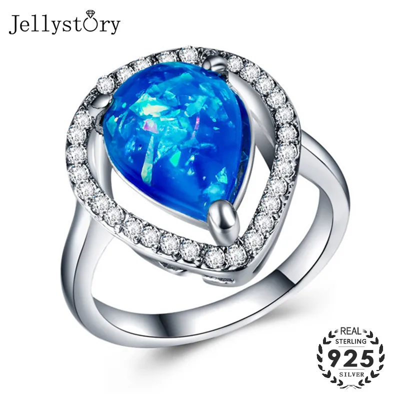 Модные кольца Jellystory из серебра 925 пробы с Синим Опалом в форме капли воды