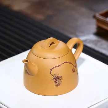 

Yixing teapot ore mud handmade pot with ball hole engraved kettle