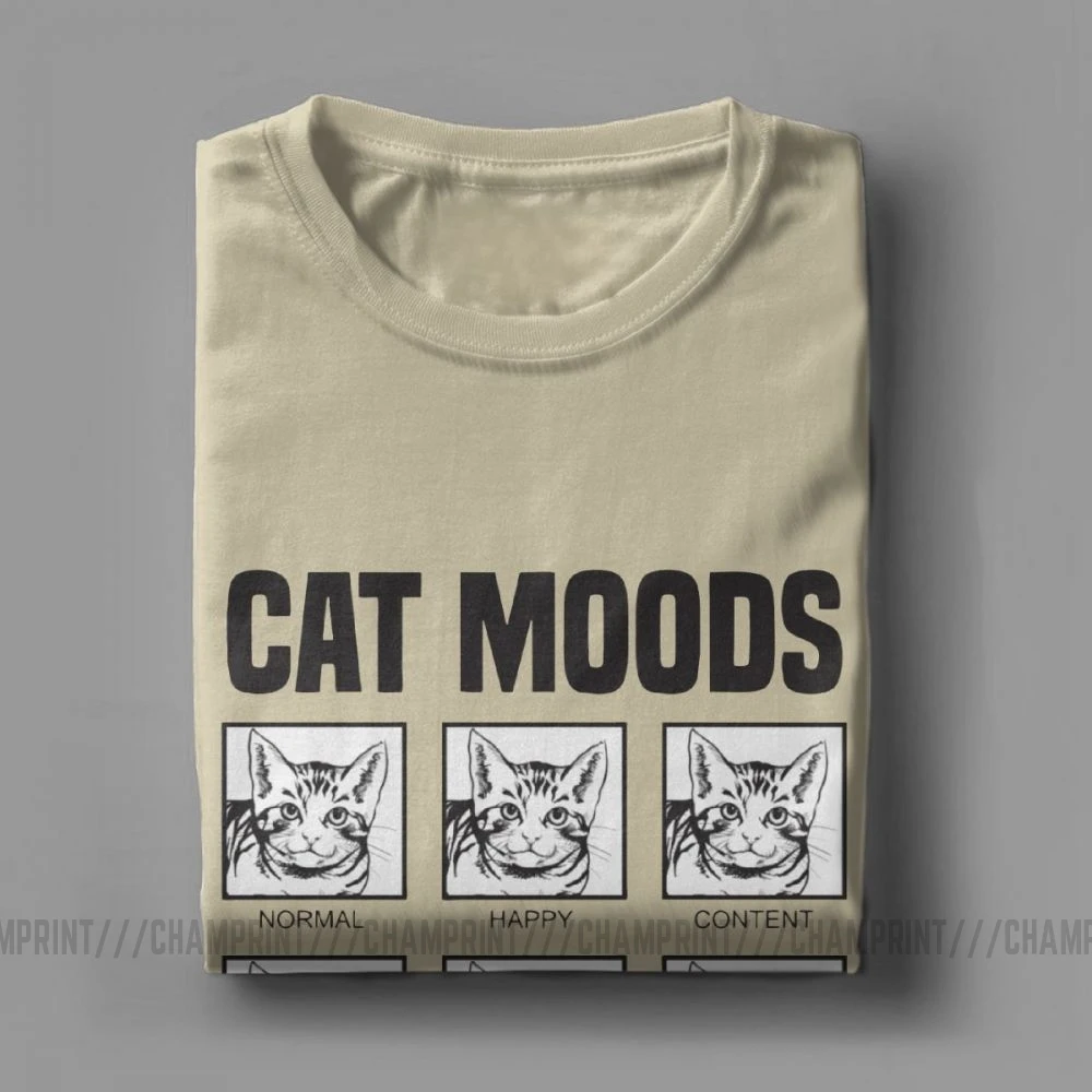 Милые мужские футболки с котом Moods Meme Забавные короткими рукавами 100%