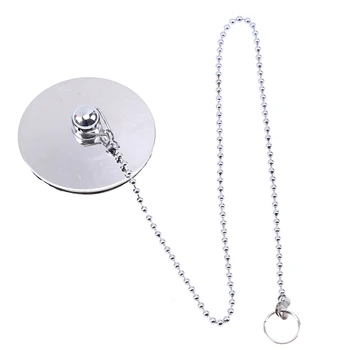 

Chrome Plated Bath Tub Drain Sink Bathroom Kitchen Basin Tool Stainless Steel Rubber Stopper Plug with Chain Bathtub Accessories