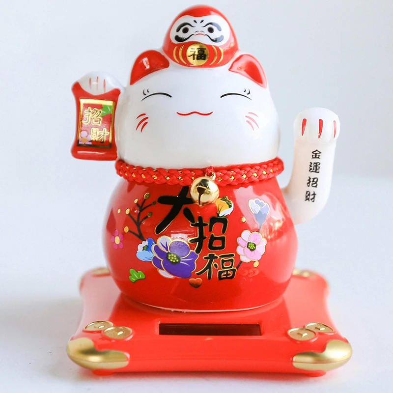 Керамическая фигурка Lucky Cat Daruma 4 2 дюйма на солнечной батарее трясущаяся рука