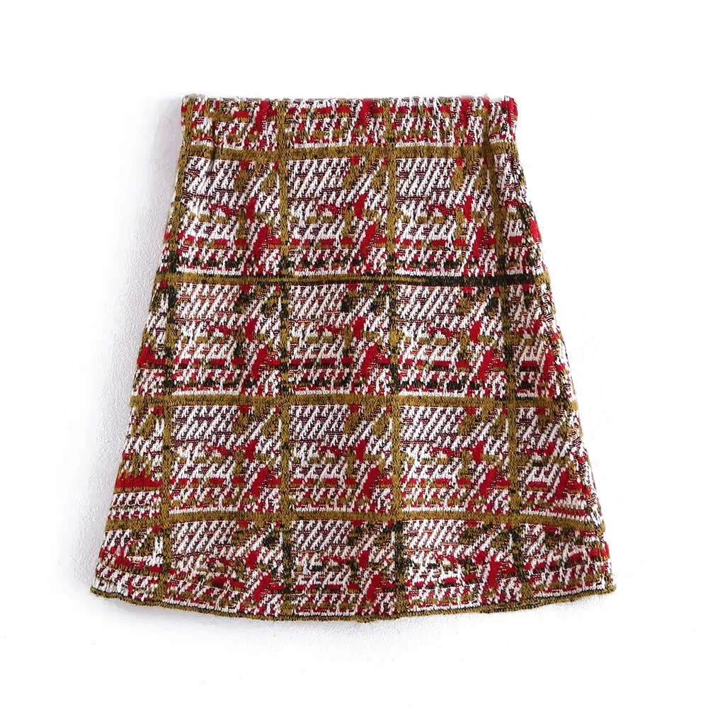 Розовый Tweed women plaid mini skirts winter fashion ladies patchwork short skirt female high waist pencil skirt girls jupe femme - Цвет: Розовый