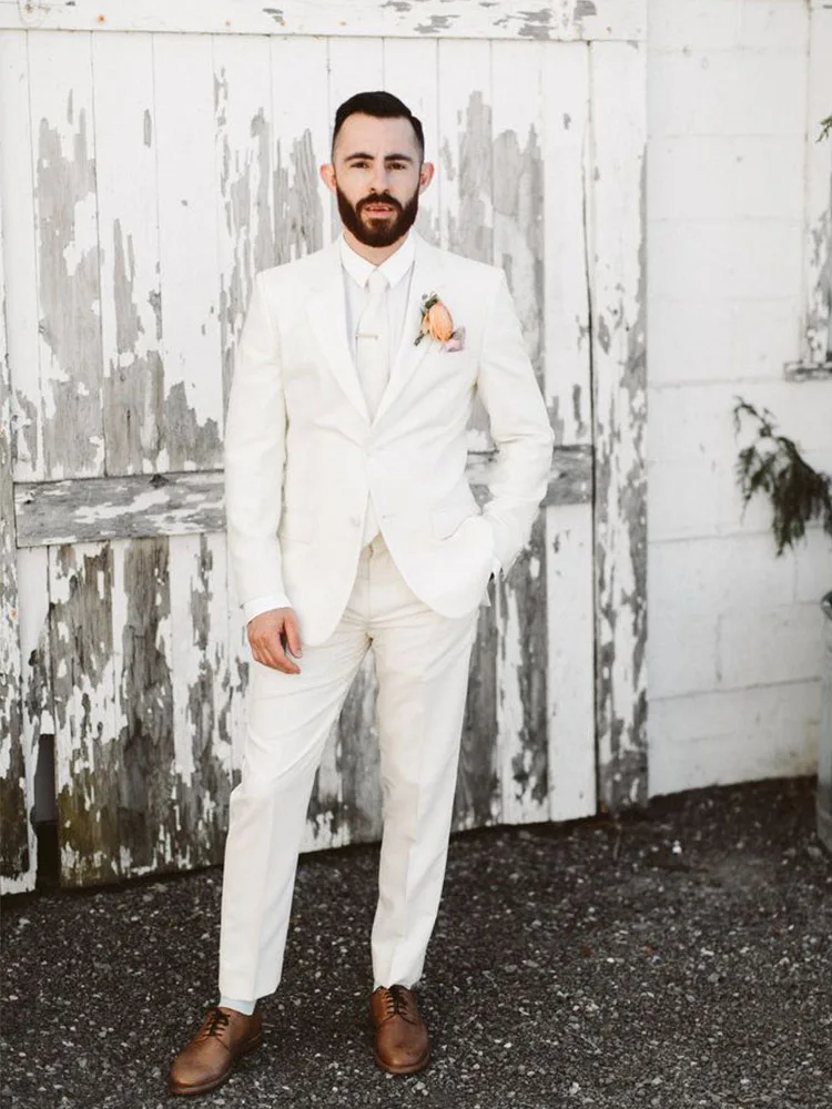 

AntonioRicci Ivory 2 Piece Groom Wedding Tuxedo Latest Coat Pant Designs Ivory Slim Fit Men Suits With Pants Costume Homme