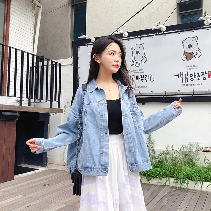 

Thirteen Inspired 2018 Autumn Korean-style Harajuku Loose-Fit Contrast Color Pocket Cowboy Short Jacket Women's | 3162