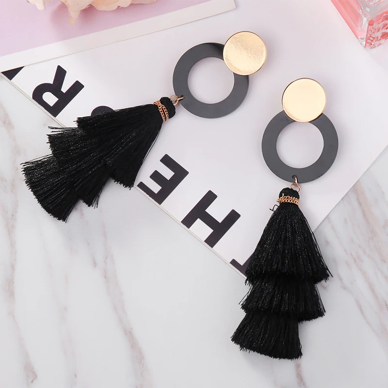 

Fashion Three-layer Tassel Earrings Simple And Elegant Temperament Long Earrings High-end