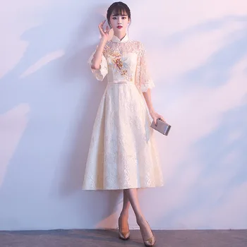 

Evening Dress Women 2020 New Bridesmaid Dress Medium Length Dress Cheongsam Dress Daily Girl Winter