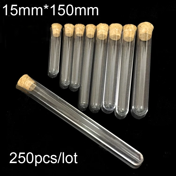 

250pcs/lot Clear 15*150mm plastic test tube with cork round bottom Like Glass Wedding Favor Tea Package