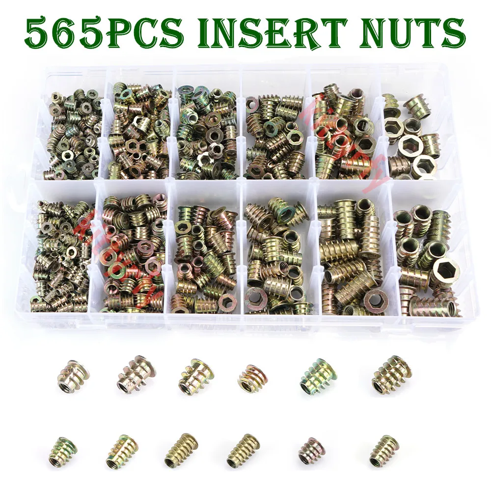 

565PCS Threaded Inserts Nuts, Wood Insert Assortment Tool Kit, M4/M5/M6/M8/M10 Furniture Screw Inserts Bolt Fastener