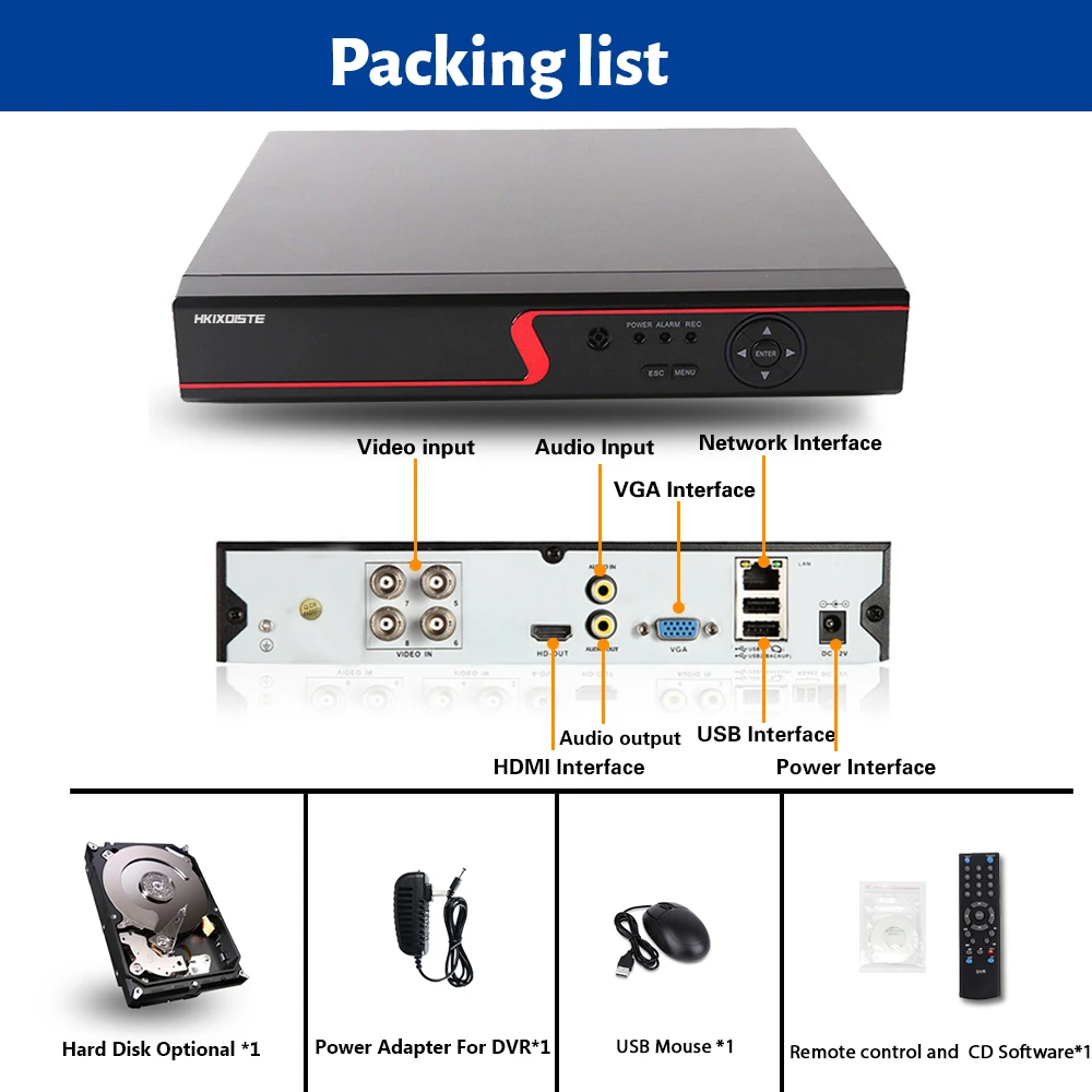 HKIXDISTE 5 в 1 DVR NVR HVR 4ch поддержка AHD CVI TVI CVBS ip-камера 4 канала 4MP CTV DVR система безопасности VGA HDMI выход