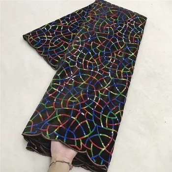 

2020 green African Net Lace Fabric, High Quality Elegant Nigerian Wedding Velvet Lace Fabrics 5Yards sequins French Tulle lace