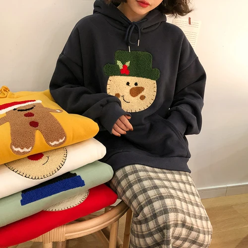 5 цветов Kawaii Рождественские толстовки женские новые Harajuku мультфильм плюс бархат хлопок с капюшоном пуловеры негабаритных женщин толстовки