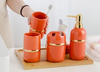 

Bathroom Decor Five-piece Ceramic Wash Set Toothbrush Wedding Supplies Mouth Cup Set Bathroom Accessories Home Decor LF912