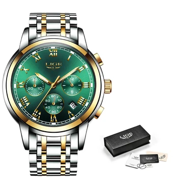 LIGE Top Brand Luxury Green Fashion Chronograph Male Sport Waterproof Clock 10