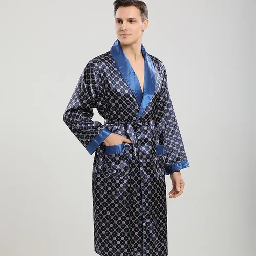 남자 로브 세트 새틴 기모노 가운 남성 잠옷 목욕 가운 가짜 실크 2PCS 로브 & 반바지 정장 캐주얼 Nightwear 라운지 착용 Homewear 2
