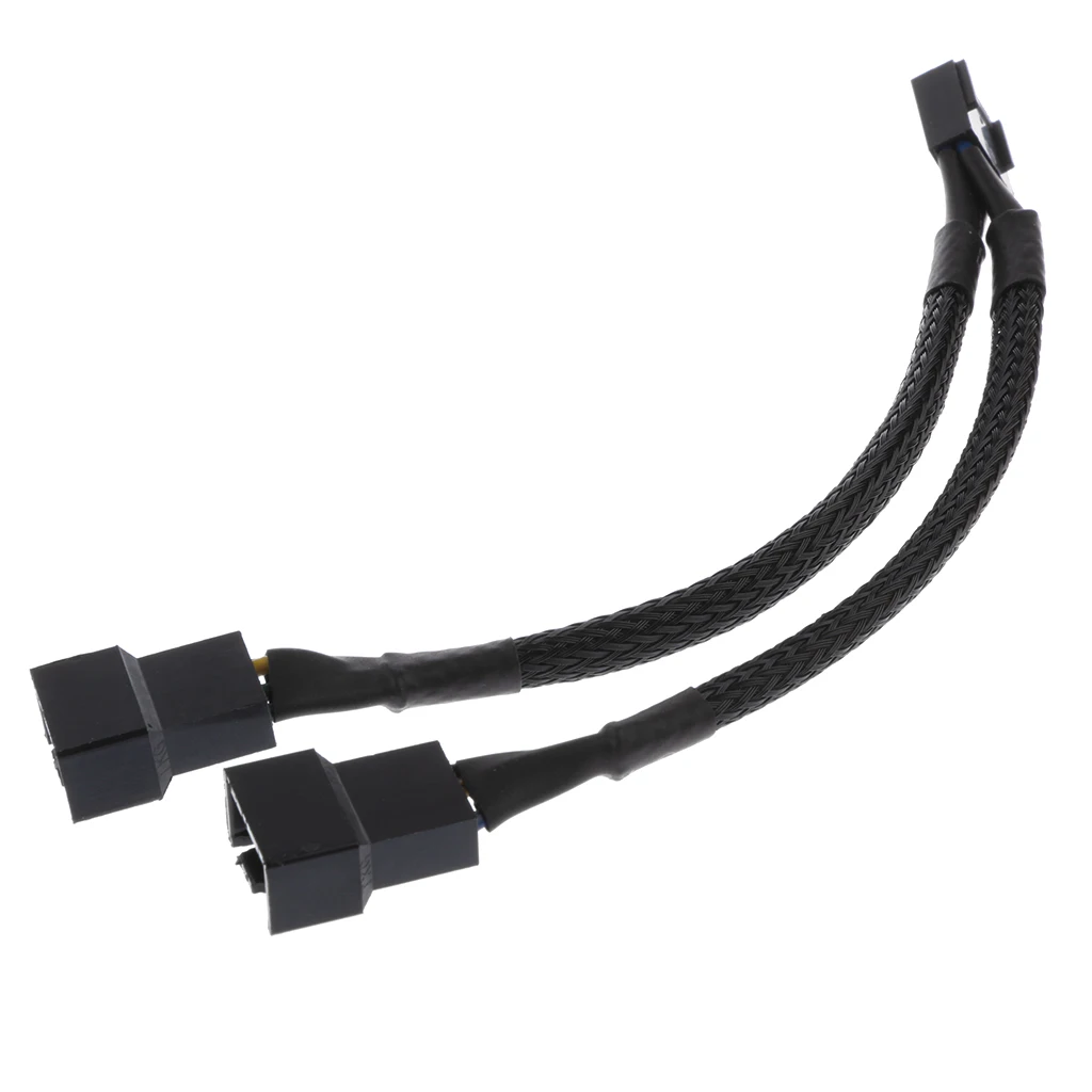 15cm 4 pin Y Splitter Computer PC Fan Power Cable 1 to 2 Wire Black Sleeved