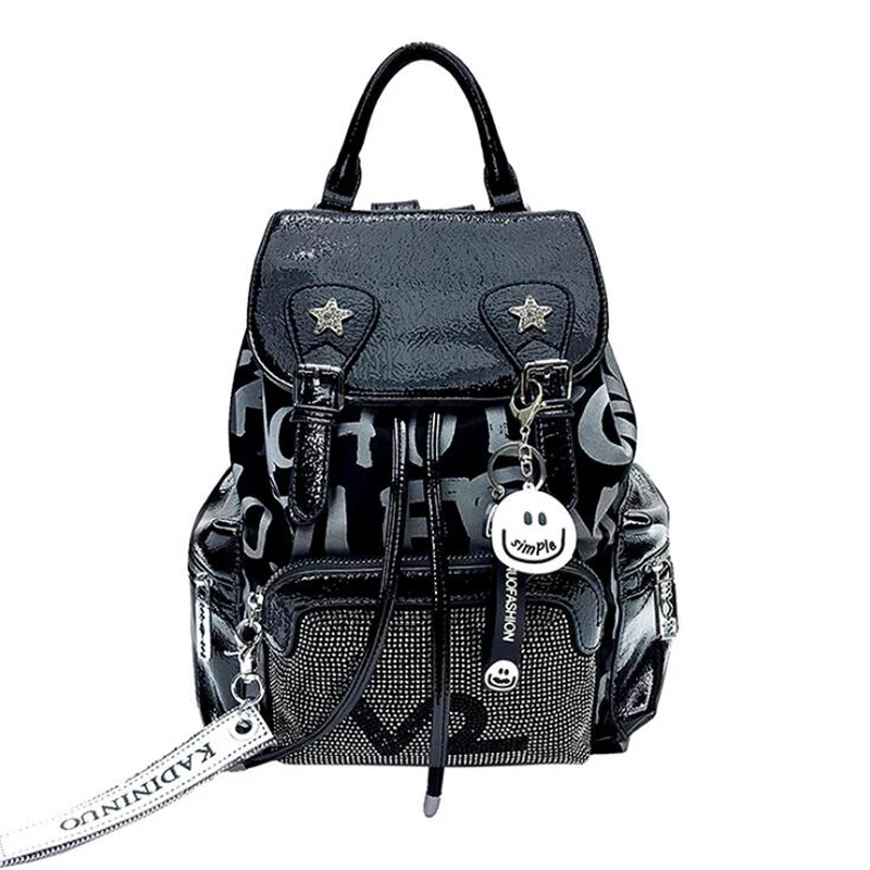 

Cute Luxury Women's Backpack Designer Mochila Rhinestone Split Leather Travel Back Pack Black Diamond Female Shoulder Bag