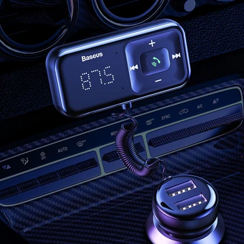 

Baseus FM Modulator Transmitter Bluetooth 5.0 FM Radio 3.1A USB Car Charger Handsfree Car Kit Wireless Aux Audio FM Transmiter