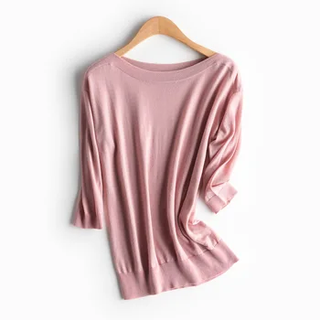 

2020 Minimalist Style 3 Quarter Sleeve V-neck Austria Basulan Soft Wool Sweater Autumn New Casual Joker
