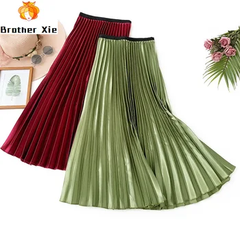 

Women 2020 Autumn Pleated Skirt High Waist Women A-Line Skirts Saia Elegant Women Vintage Skirts Faldas Jupe Femme