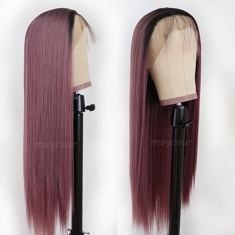 purple long straight wig