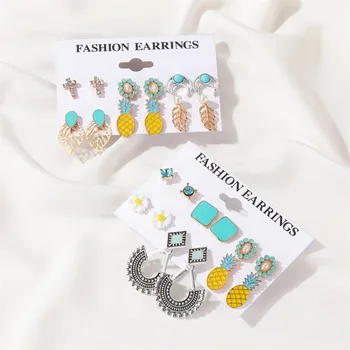 

FUN-BEAUTY Fashion Women's Earrings Retro Leaf Cross Pineapple Earrings European and American New Fashion Set Earrings