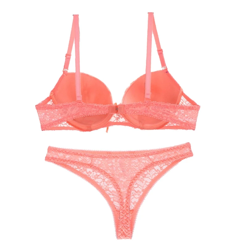 New Sexy Lace Female Underwear Push Up Plunge Padded BCDE Cup Panties and Bra Sets Adjusted Straps Women Lingerie
