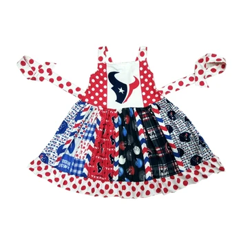 

2019 new design American baseball team Texans style panel dress for baby girl