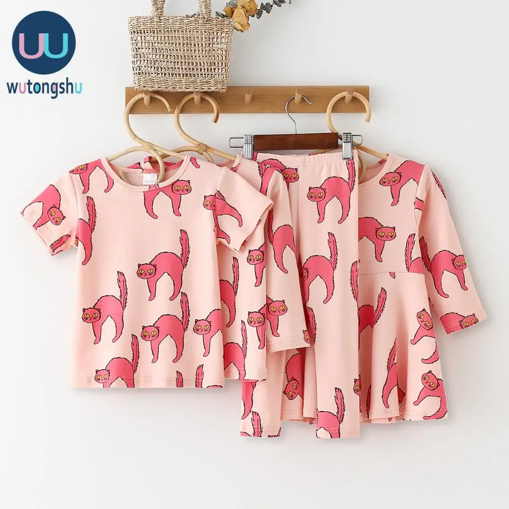 

Toddler Baby Girl Clothes Sets Cotton Winter Baby Girl Tshirts Long Sleeves Unisex Casual Cat Pattern Baby Rompers + Dress + Pan