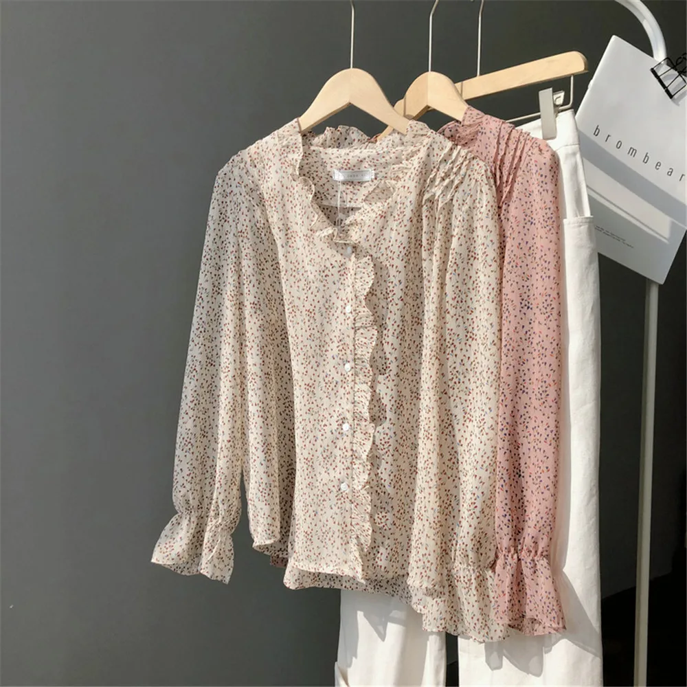 2020 Casual Vintage Chiffon Shirt Blouse Women Floral Printed Lantern Sleeve Women Tops  Blouse V Neck Blusas Mujer De Moda z669 (32)
