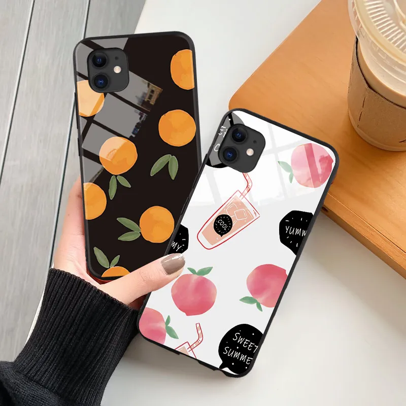

Phone Case For iPhone 11 Pro X XR XS Max 5 5s SE 6 6s 7 8 Plus Tempered Glass Fruits Cue Back Cover Coque