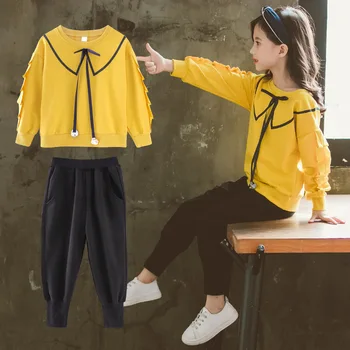 

yellow sweatshirt +pants 2 pieces 2019 fall autumn girls clothing sets children casual costume